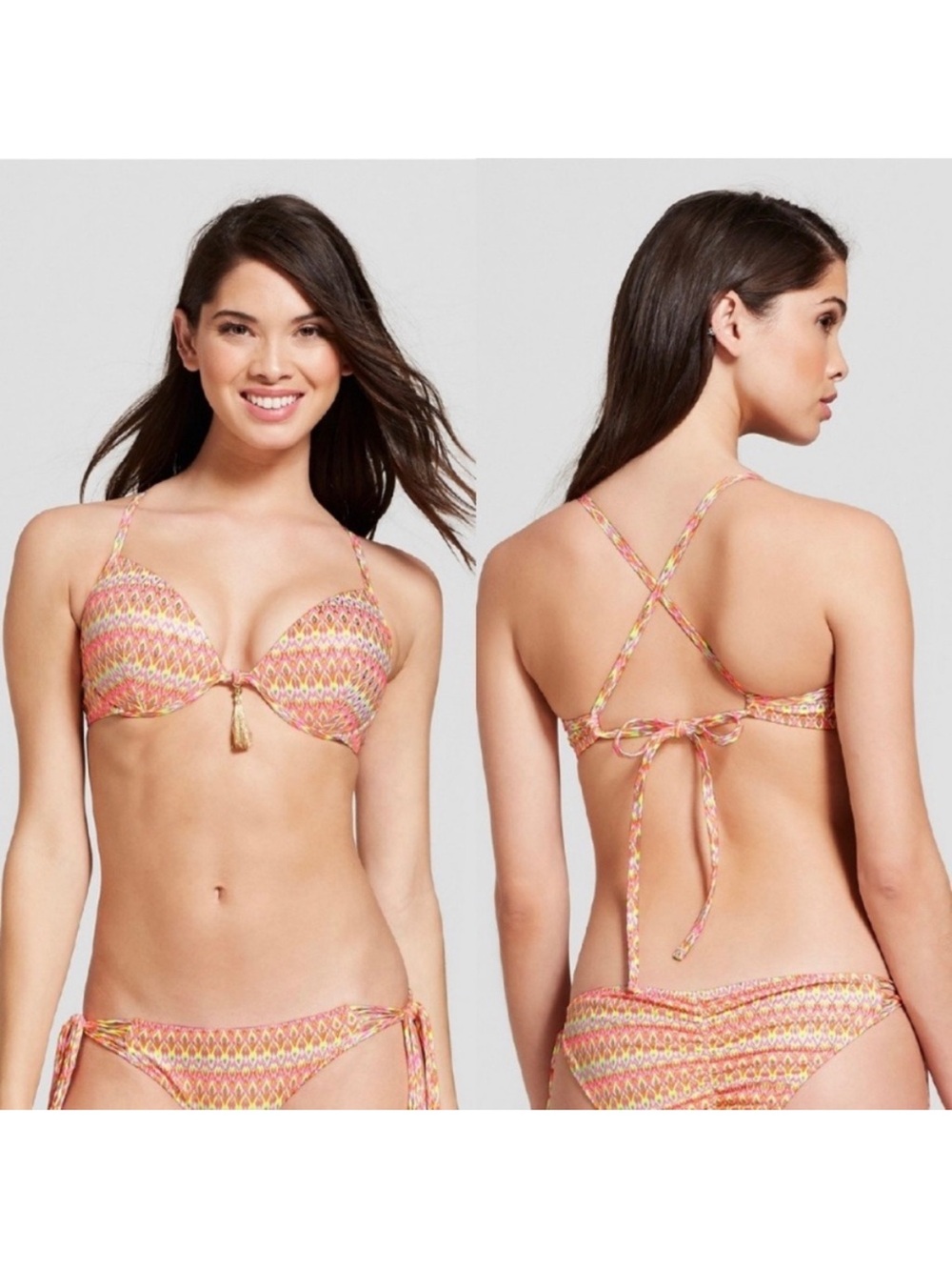 Shade & Shore Pink Chevron Bikini scrunched bottoms